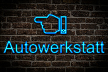 Obraz premium Leuchtreklame Autowerkstatt