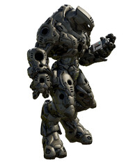 Fototapeta na wymiar Alien Battle Robot with Communication Device, 3d digitally rendered illustration