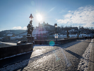 wuerzburg in winter from the old bridge to the festung