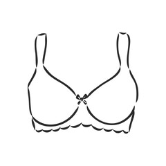 Hand Drawn Women's Bra Sketch Symbol isolated on white background. Vector lacy bra In Trendy Style. Woman's underwear hand drawing sketches elements