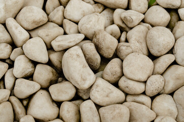 White pebble on the small garden ground inside the house. Background of natural white pebbles texture is a lot of gravel, abstract background
