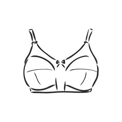 Hand Drawn Women's Bra Sketch Symbol isolated on white background. Vector lacy bra In Trendy Style. Woman's underwear hand drawing sketches elements