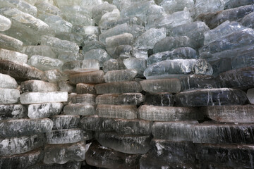 The ice is piled up in an ice cellar, North China
