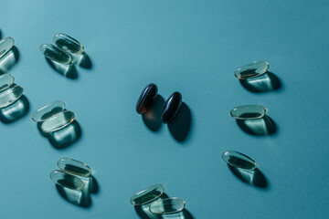medicines on blue background