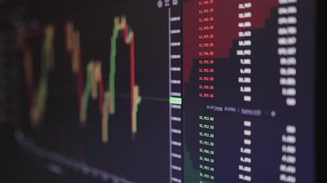 changes in supply and demand. cryptocurrency growth graph on the monitor. tracking bitcoin growth on the chart. rise in the price of cryptocurrency.