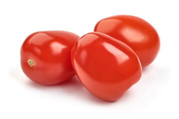 Fresh tomatoes, close-up, isolated on white background