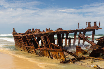 The shipwreck S.S. Maheno on Fraser Island in Queensland, Australia