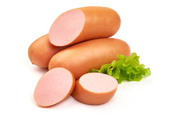 Boiled pork sausages, isolated on white background
