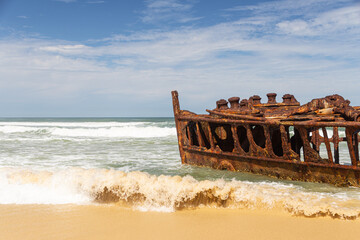 The shipwreck S.S. Maheno on Fraser Island in Queensland, Australia