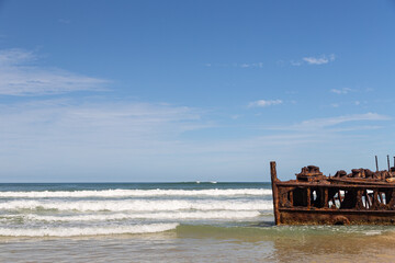 The shipwreck S.S. Maheno on Fraser Island in Queensland, Australia