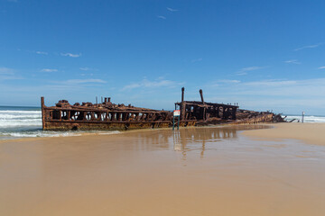 Fototapeta na wymiar The shipwreck S.S. Maheno on Fraser Island in Queensland, Australia