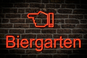 Fototapeta premium Leuchtreklame Biergarten