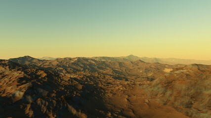 realistic surface of an alien planet, view from the surface of an exo-planet, canyons on an alien planet, stone planet, desert planet 3d render
