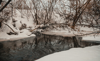 winter river landscape in the Russian countryside