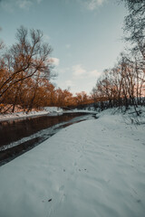 winter river landscape in the Russian countryside