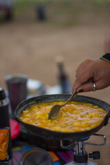 eggs in jump for breakfast in camping