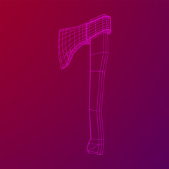 Wooden Hatchet Axe. Woodworking or lumberjack. Wireframe low poly mesh vector illustration.