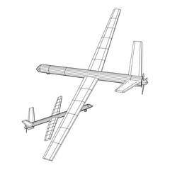 Military drone combat unmanned aerial vehicle. Recon aircraft plane. Wireframe low poly mesh vector illustration.