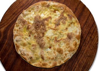 Focaccia from Recco, Liguria, Italy. Soft Cheese focaccia bread made with flour and olive oil