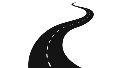 Winding highway road. Black coil line asphalt with white dotted line difficulties of life path with constantly changing events vector priorities.
