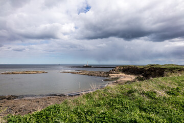 view of the beach. Old Hartley, Northumberland, England, UK,