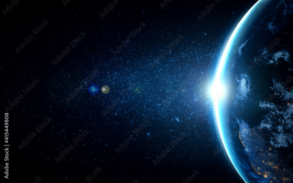 Poster planet earth globe view from space showing realistic earth surface and world map as in outer space p
