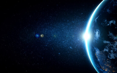 Planet earth globe view from space showing realistic earth surface and world map as in outer space...