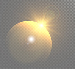 The bright sun shines with warm rays, vector illustration
