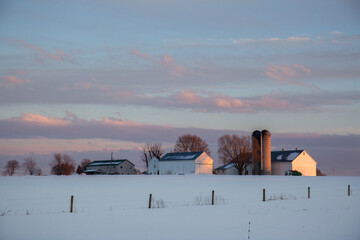 Snowy Barn Sunset