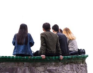 Young people sitting on a bench.