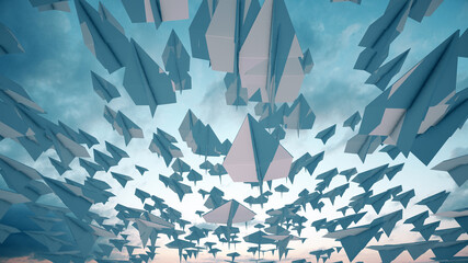 3d rendered illustration of Flying Paper Airplanes. High quality 3d illustration