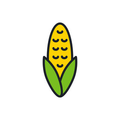 Corn icon. Linear color icon, contour, shape, outline isolated on white. Thin line. Modern design. Vector illustrations of vegetables.