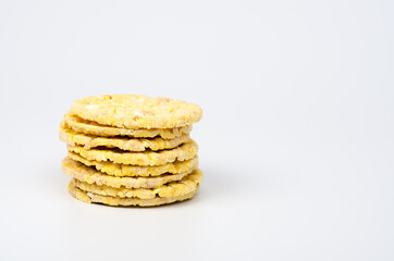 Corn cakes stack with white background