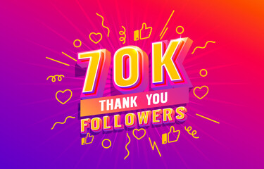 Thank you 70k followers, peoples online social group, happy banner celebrate, Vector