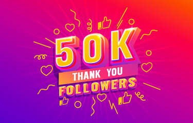 Thank you 50k followers, peoples online social group, happy banner celebrate, Vector