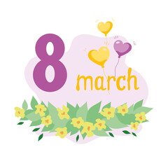 Cute march 8 card design in purple yellow and green colors