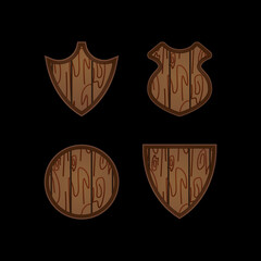 Set of different shape wooden shield design vector
