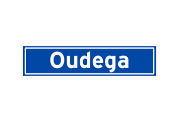 Oudega isolated Dutch place name sign. City sign from the Netherlands.