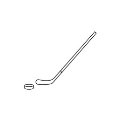 Hockey stick and puck icon. Line style. Vector. 