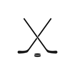 Crossed hockey sticks and puck icon. Vector. Flat design. Isolated.	