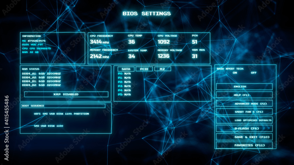 Fototapete 3d rendered illustration of Representation of Computer BIOS Basic Input Output v1. High quality 3d illustration