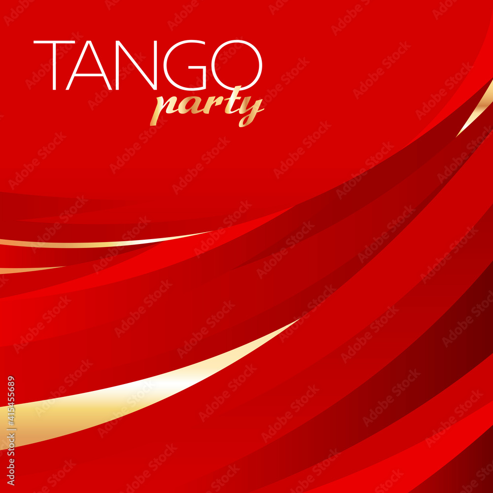 Poster square tango party template with red background, graphic elements and place for text. vector illustr