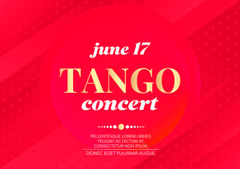 Horizontal tango concert template with red background, graphic elements and text. Vector illustration.