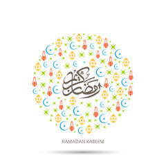 Arabic Calligraphic text of Ramadan Kareem for the Muslim community festival celebration.	
