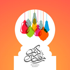 Arabic Calligraphic text of Ramadan Kareem for the Muslim community festival celebration.	
