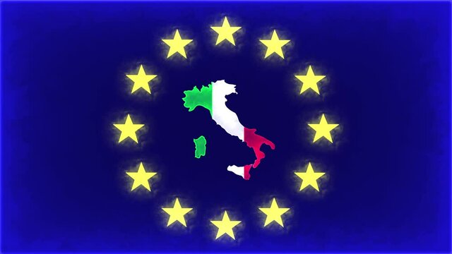 Animation of the European Union flag.
Europe Concept with a map of Italy created by light rays.Italy in Europe.