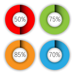 Vector set of four color charts with percentages