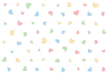 White background with color hearts. Spring simple seamless pattern with hearts.