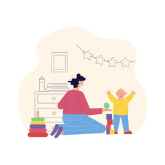 Nanny Playing Kids Compostion