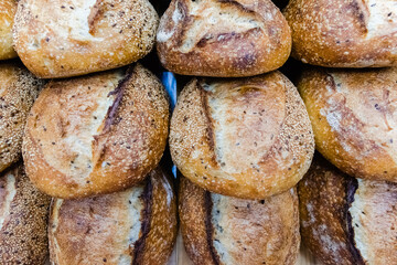 Craft bread on the table at the bakery. The concept of small industries and healthy food